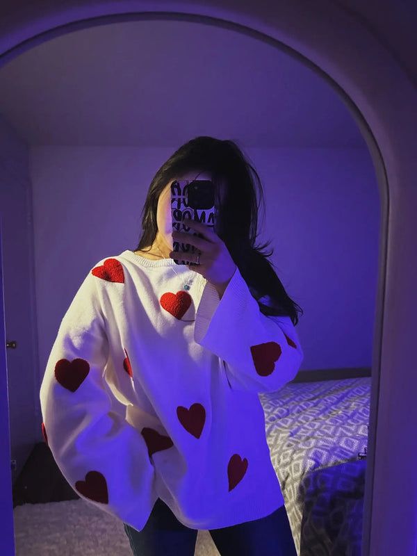 Embroidered Red Heart Sweater